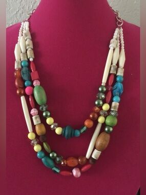 Red and Green Multi-Strand Beaded Necklace